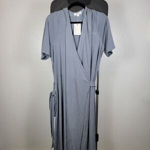 Barefoot Dreams Luxe Milk Jersey 3/4 Sleeve Wrap Dress Size 1X Waterloo Gray